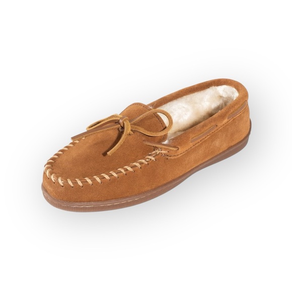 new Minnetonka ✦ Hardsole Suede Fur Lined Mocassin Slip On Loafer ✦ Brown 12 - Picture 2 of 16